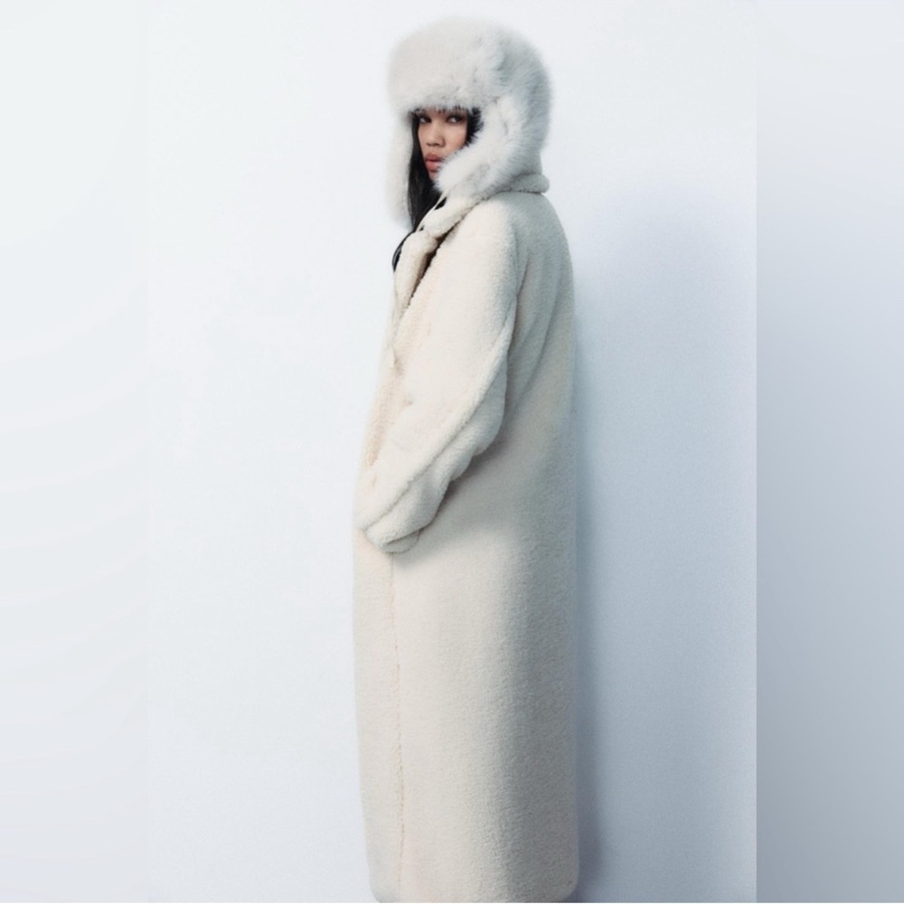 Zara Faux Fur Fleece Coat Size S - Picture 9 of 12